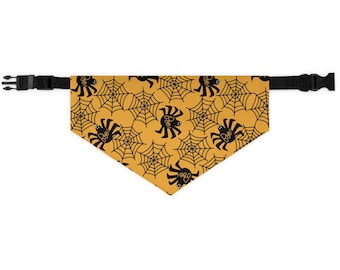 Halloween, oranje en zwart, spin, spinnenwebbandanahalsband