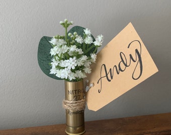 Wedding Shotgun Shell Boutonnières With Name Tags