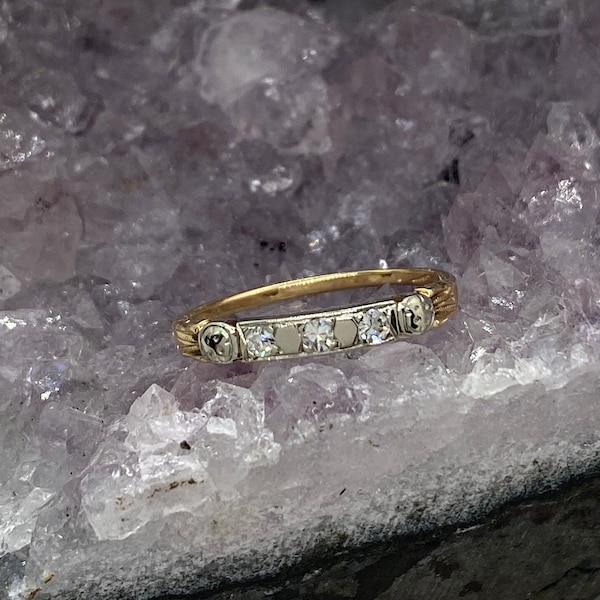 Vintage 14k Yellow White Gold Diamond Band Ring Wedding Stackable