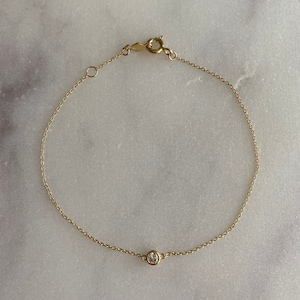14k Yellow Gold Bezel April Cz Minimalist Bracelet Adjustable