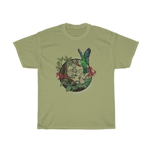 May include: A green parrot perched on a branch in a circle of foliage, with a butterfly and red flowers. The text " Bosque de Rio Abajo" is written in a circle around the image.