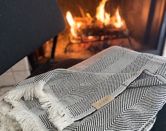 Hand Woven Linen Cotton Throw Blanket: Large Decorative Blanket (55’’Wx79’’L)