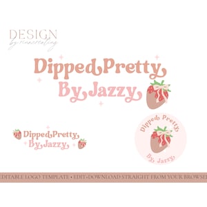 Strawberry Logo, Chocolate Strawberries Business Logo, Editable Logo Template, Logo Branding for Dessert Maker, Blush Logo