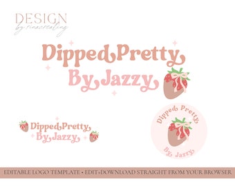 Strawberry Logo, Chocolate Strawberries Business Logo, Editable Logo Template, Logo Branding for Dessert Maker, Blush Logo