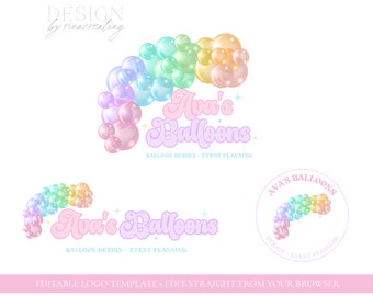 Balloon Logo, Party Business Logo, Editable Logo Template, Logo Branding for Event Planner, Balloon Arch Logo