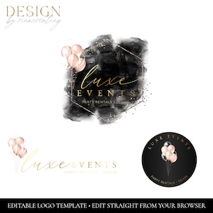 Event Planner Logo, Party Business Logo, Editable Logo Template, Logo Branding for Event Planner, Balloon Logo, Black and Rosegold Logo