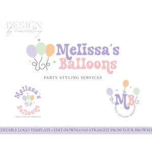 Balloon Logo, Party Services Logo, Editable Logo Template, Logo Branding for Party Styling, Editable Colors