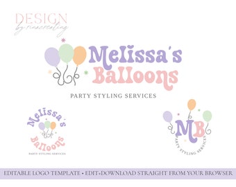 Balloon Logo, Party Services Logo, Editable Logo Template, Logo Branding for Party Styling, Editable Colors