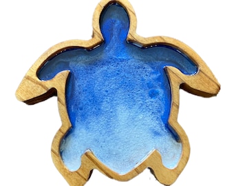 Sea Turtle Epoxy Ocean Desk Valet Ring Key Tray - 6" x 6"
