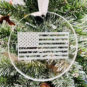 US Flag Acrylic Christmas Tree Ornament - 3" x 3"