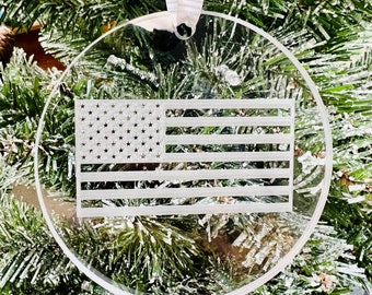 US Flag Acrylic Christmas Tree Ornament - 3" x 3"