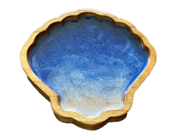 Beach Shell Epoxy Ocean Desk Valet Ring Key Tray - 6" x 6"