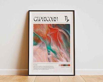 Póster del signo zodiacal Capricornio, lámina del signo astrológico, póster imprimible, descarga digital