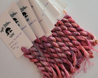 Tainted Love- 6 Strand DMC Floss, Hand Dyed, Over Dyed Thread, Variegated, Speckled, Cross Stitch, Embroidey
