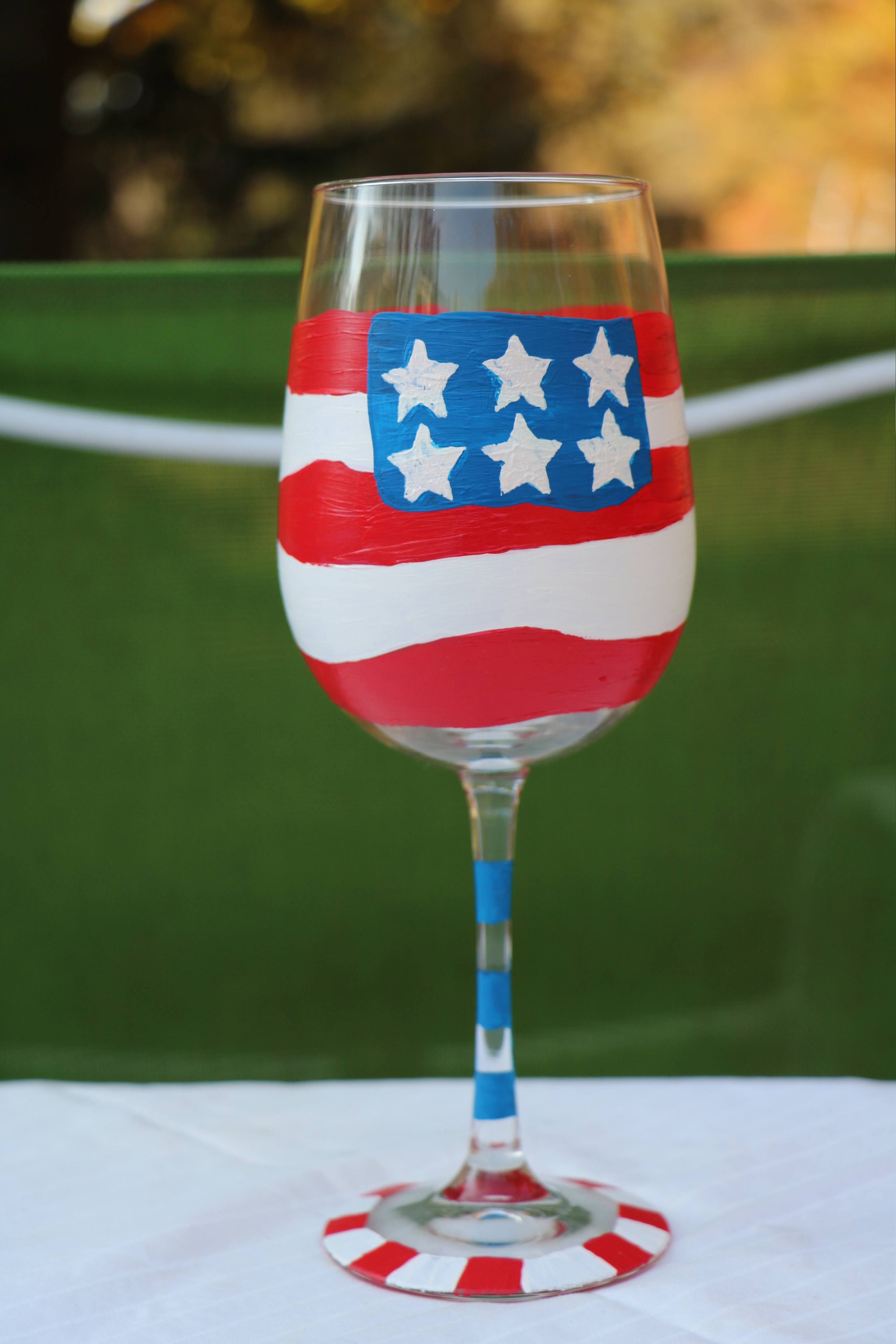 2 Hand-Painted American Flag Wine Glasses 