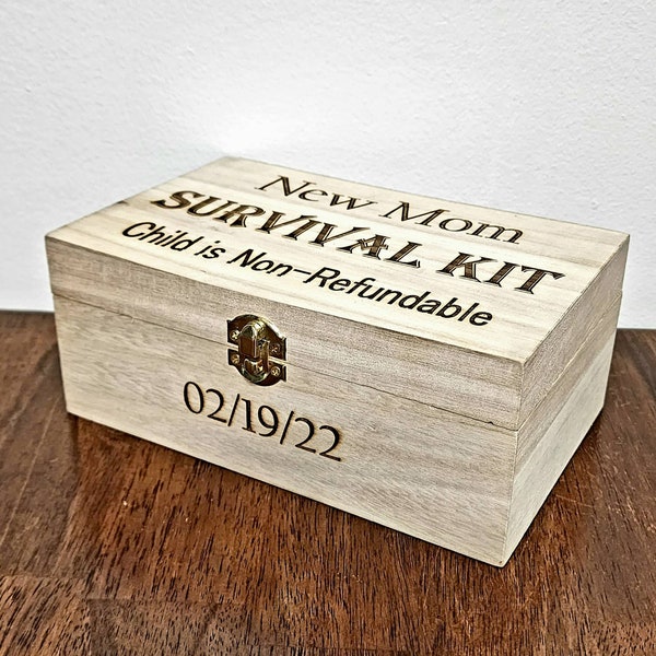 New Mom Survival Kit Box wood box with optional customization