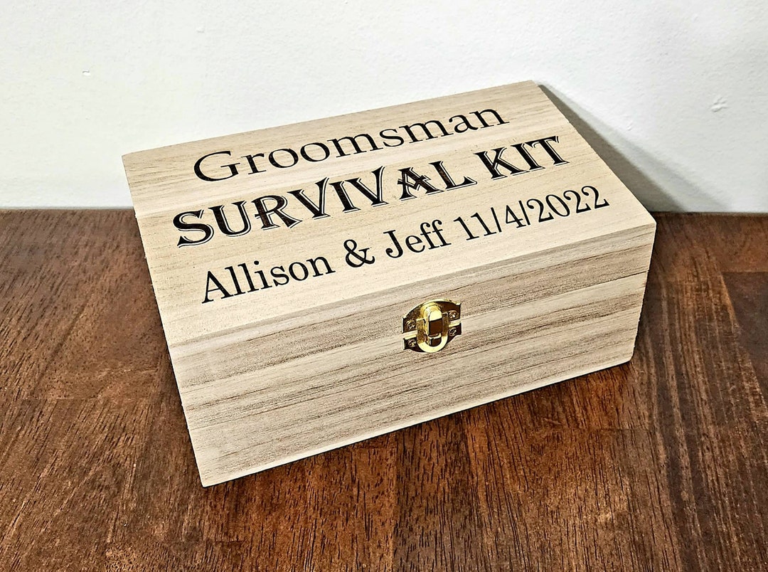 Groomsmen / Best Man Survival Kit Wooden Box With Optional