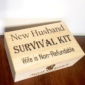 New Husband/Groom Survival Kit Wooden Box with optional customization