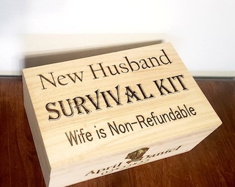 New Husband/Groom Survival Kit Wooden Box with optional customization