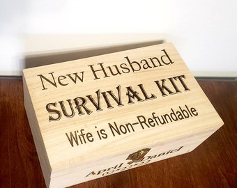 New Husband/Groom Survival Kit Wooden Box with optional customization