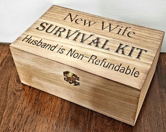 New Wife/Bride Survival Kit Box wood box with optional customization