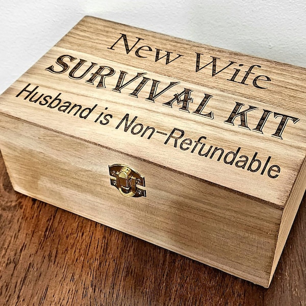 New Wife/Bride Survival Kit Box wood box with optional customization