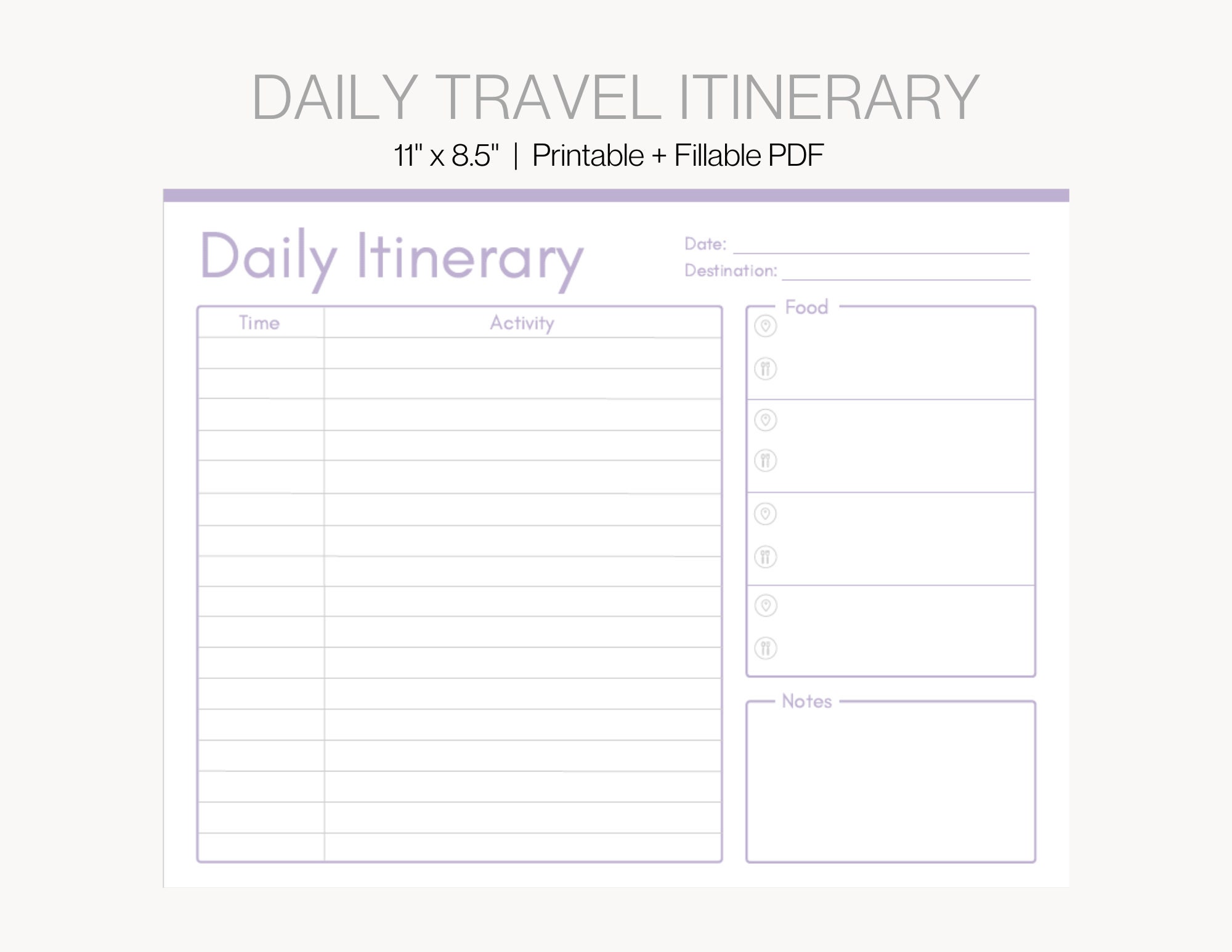 Travel Itinerary Planner Printable Daily Trip Itinerary Printable