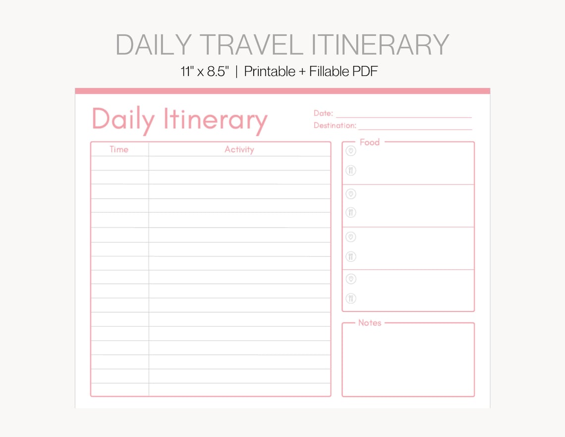 Daily Travel Itinerary Template, Trip Itinerary Planner, Printable ...