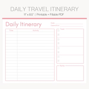 Daily Travel Itinerary Template, Trip Itinerary Planner, Printable ...
