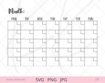 Monthly Calendar Svg Printable Wall Calendar Digital | Etsy