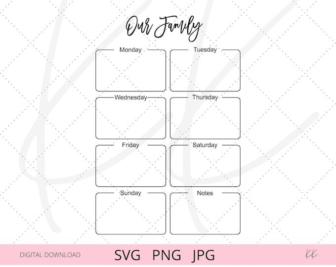 Weekly Planner Template Svg, Calendar Svg. Vector Cut File for Cricut ...