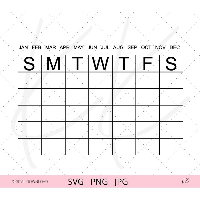 Buy Monthly Calendar Svg Printable Wall Calendar Digital Online in
