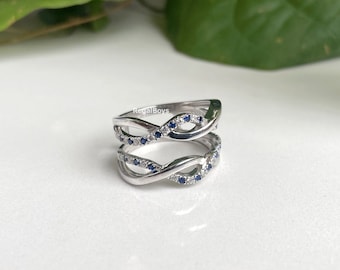 Sapphire & Diamond Enhancer, 14K Gold Finish Crisscross Wrap Ring For Women, Wedding Ring Guard, Enhnacer Ring, Ring Guards Spacers