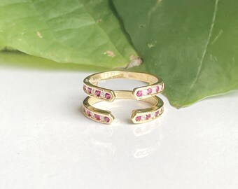 Round Red Ruby Enhancer Wedding Ring, 14K Gold Finish Diamond Enhancer Ring, Wrap Ring For Women, Ruby Wedding Band, Ring Guards Spacers