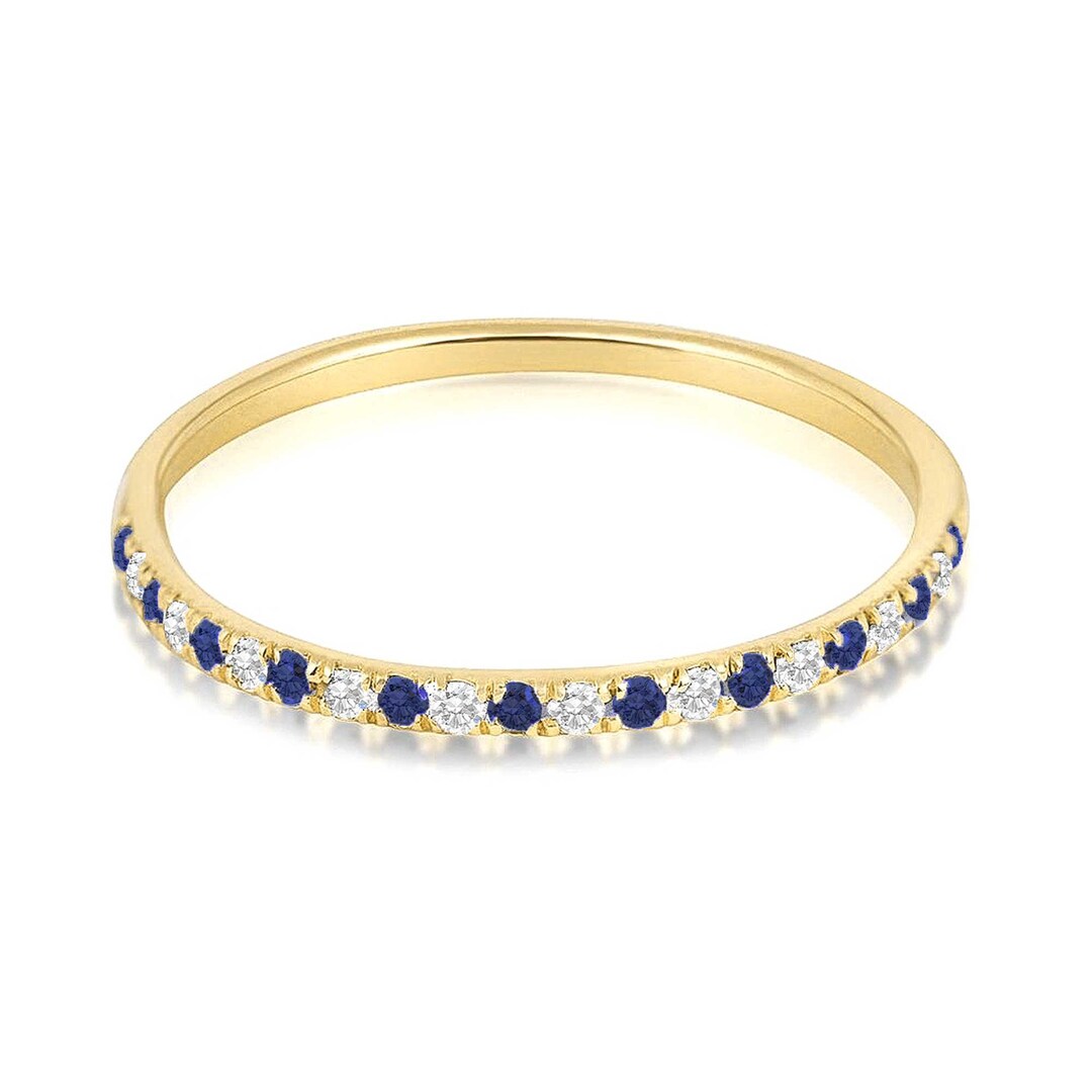 18ct White Gold 0.14ct Round Sapphire and Diamond Half Eternity Ring