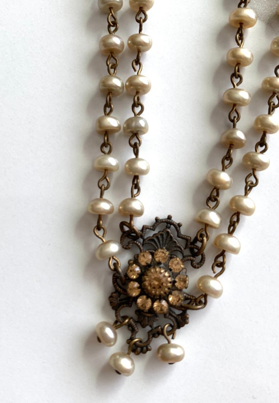 Pearl and Crystal Necklace by Liz Palacios
