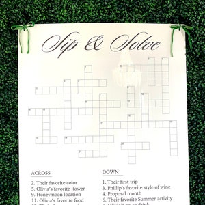 Custom Wedding Crossword Puzzle Sip and Solve Reception Decor