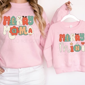 Merry Mama || Merry Mini ||  Christmas PNG ||  Retro Design || Sublimation Design || Digital Download || PNG File|| Festive