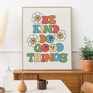 Be Kind Wall Art Print Digital Download, Retro Type Aesthetic Poster, 60s 70s Decor, Positive Quote Poster, Classroom Poster Kids Wall Art