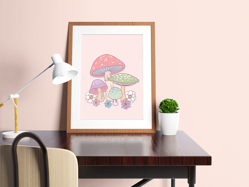 Pastel Mushroom Wall Decor Art Print Aesthetic Poster Danish Etsy