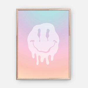 Melting Happy Face Digital Art, Pastel Gradient Aesthetic Poster, Melting Smiley Face Printable Wall Art, Cute Poster Download, Retro Poster