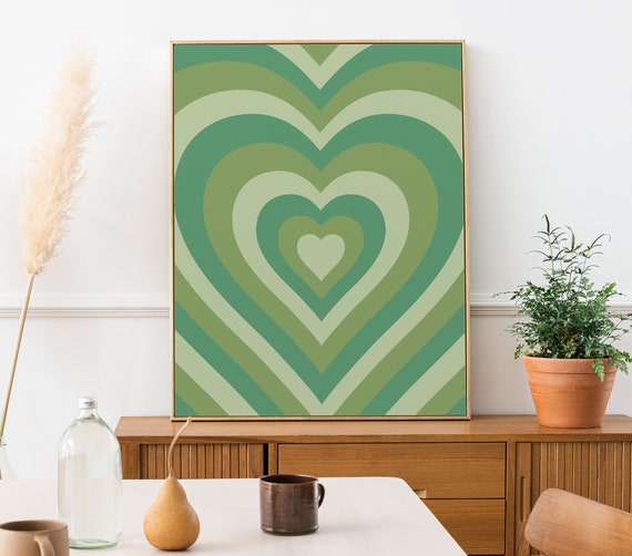 Groene harten Wall Decor Art Print Retro Esthetische Poster