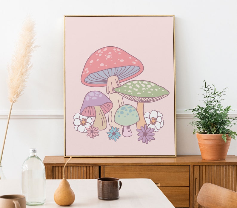 Pastel Mushroom Wall Decor Art Print Aesthetic Poster Danish Etsy