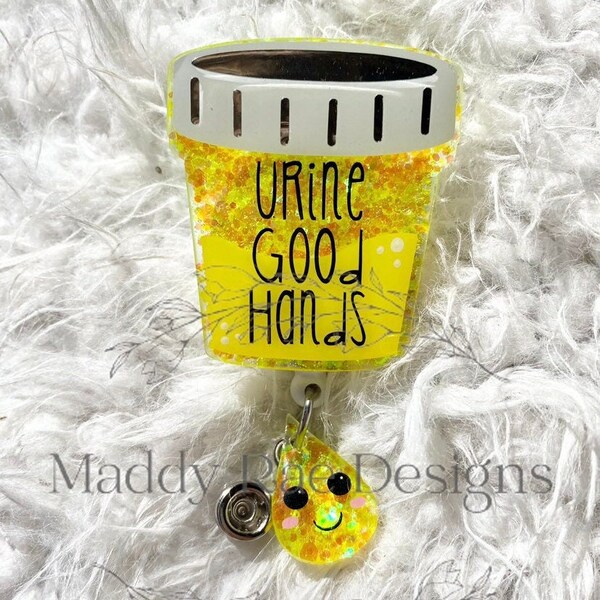 Urine good hand badge reel, nursing badge reel, med-surg badge reel, student nurse badge reel, urine badge reel, funny badge reel