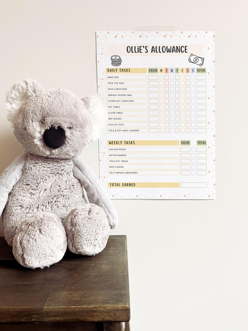 Allowance Chart for Kids, Editable and Printable Chore Chart, Daily ...