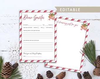 Editable Letter to Santa with Christmas Wish List Template for Kids, Dear Santa Letter Digital Download