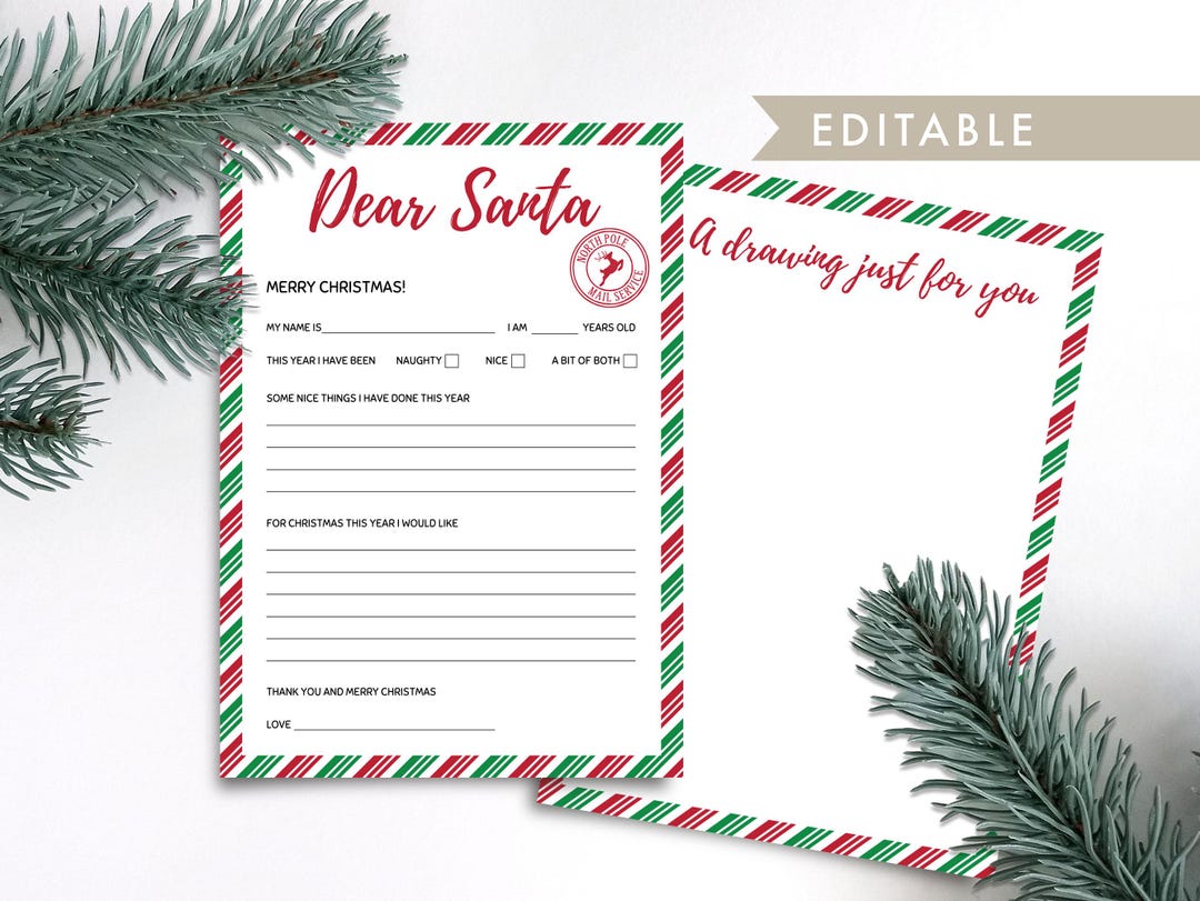 Editable Letter to Santa Template, Kids Christmas Wish List, Dear Santa ...