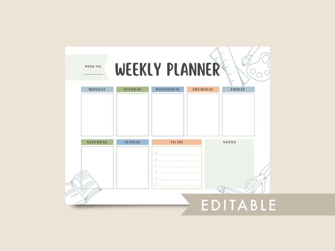 Editable Weekly Schedule Kids, Weekly Planner Printable, Simple School ...