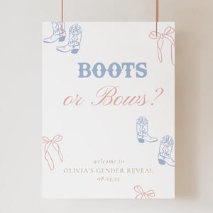 Boots and Bows Gender Reveal Welcome Sign - Boots or Boots or Bows Gender Reveal Decorations - Western Gender Reveal - EDITABLE Template