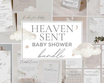 Heaven Sent Baby Shower Decor Bundle A Little Piece of Heaven Editable Invitation Games Decoration Heavenly On Cloud 9 Baby Sprinkle Ideas